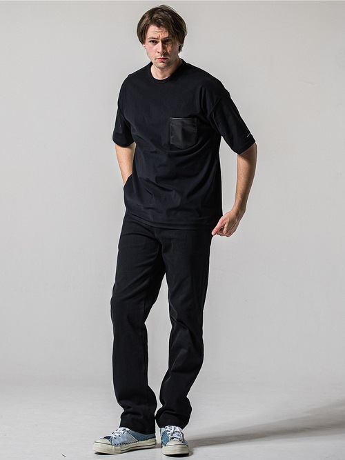 (ͽ���ʡ�4��5������ͽ��/39TH RESOUND CLOTHING���ꥵ����ɥ���������/leather pocket overnylon T/BLACK