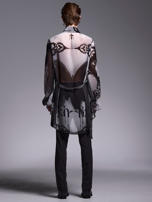 (ͽ���ʡ�6��7������ͽ��/kiryuyrik������奦����奦/Decorative YOURYU Gather Sleeve Shirt/Black&Gray