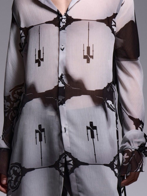 (ͽ���ʡ�6��7������ͽ��/kiryuyrik������奦����奦/Decorative YOURYU Gather Sleeve Shirt/Black&Gray