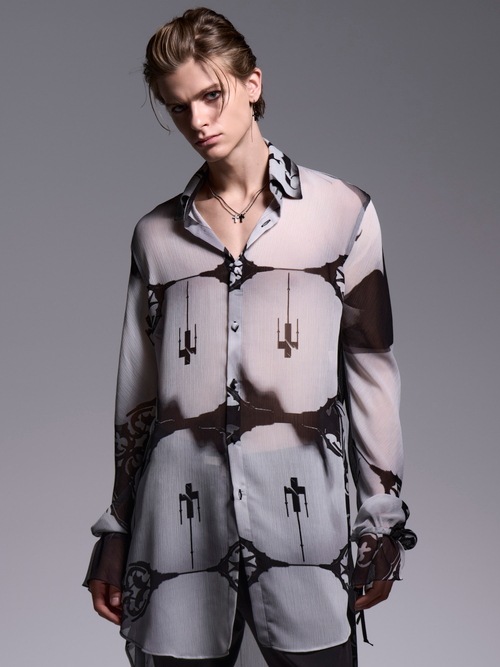 (ͽ���ʡ�6��7������ͽ��/kiryuyrik������奦����奦/Decorative YOURYU Gather Sleeve Shirt/Black&Gray