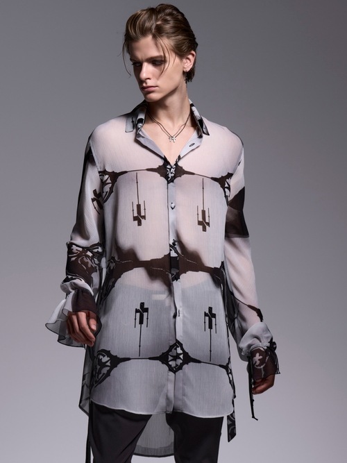 (ͽ���ʡ�6��7������ͽ��/kiryuyrik������奦����奦/Decorative YOURYU Gather Sleeve Shirt/Black&Gray