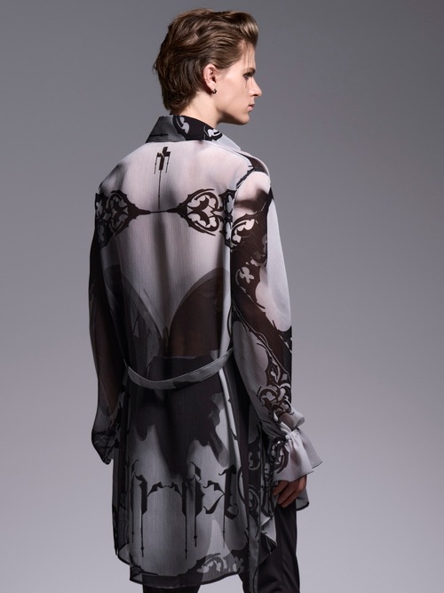 (ͽ���ʡ�6��7������ͽ��/kiryuyrik������奦����奦/Decorative YOURYU Gather Sleeve Shirt/Black&Gray