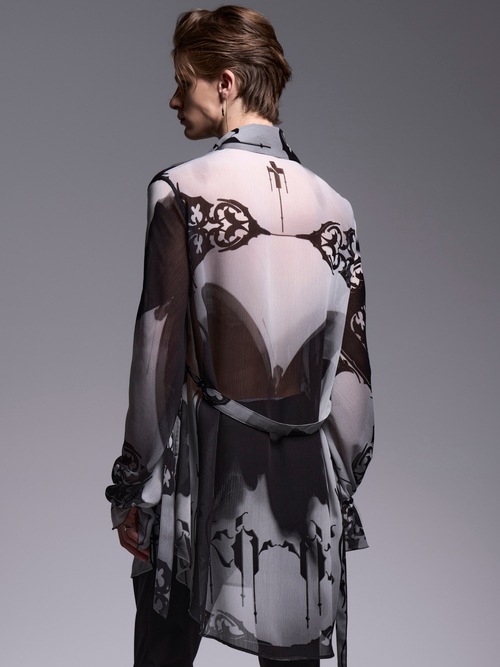 (ͽ���ʡ�6��7������ͽ��/kiryuyrik������奦����奦/Decorative YOURYU Gather Sleeve Shirt/Black&Gray