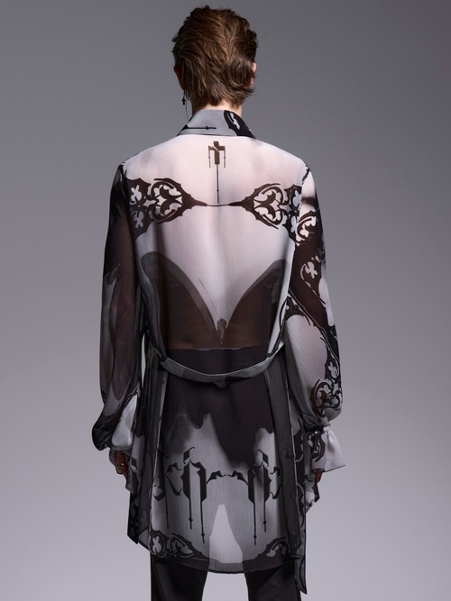 (ͽ���ʡ�6��7������ͽ��/kiryuyrik������奦����奦/Decorative YOURYU Gather Sleeve Shirt/Black&Gray