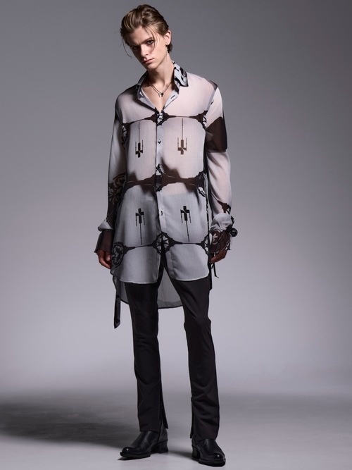 (ͽ���ʡ�6��7������ͽ��/kiryuyrik������奦����奦/Decorative YOURYU Gather Sleeve Shirt/Black&Gray