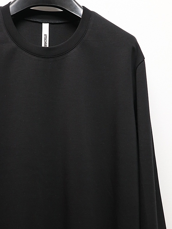 ATTACHMENT�������å�����/COTTON DOUBLE FACE SLIM FIT L/S TEE/BLACK
