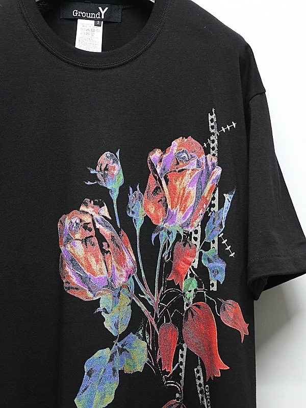 �㴰���Ground Y�����饦��ɥ磻/20/ COTTON JERSEY ROSE AND TULIP/BLACK