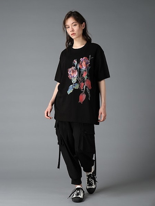 �㴰���Ground Y�����饦��ɥ磻/20/ COTTON JERSEY ROSE AND TULIP/BLACK