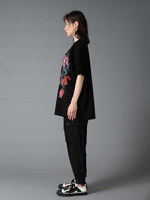 �㴰���Ground Y�����饦��ɥ磻/20/ COTTON JERSEY ROSE AND TULIP/BLACK