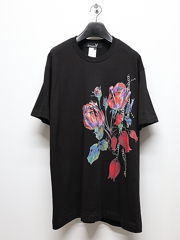 �㴰���Ground Y�����饦��ɥ磻/20/ COTTON JERSEY ROSE AND TULIP/BLACK