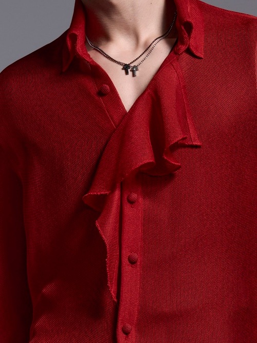 (ͽ���ʡ�6��7������ͽ��/kiryuyrik������奦����奦/KARAMI Gather Sleeve Shirt/Red