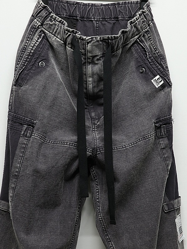 Maison MIHARA YASUHIRO���᥾�� �ߥϥ�䥹�ҥ�/SULFUR DYED BACK SATIN DAMAGED CARGO PT/BLACK