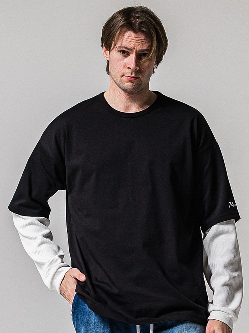 (ͽ���ʡ�2��3������ͽ��/39TH RESOUND CLOTHING���ꥵ����ɥ���������/LOOSE FIT fake layered waffle longsleave/BKWH