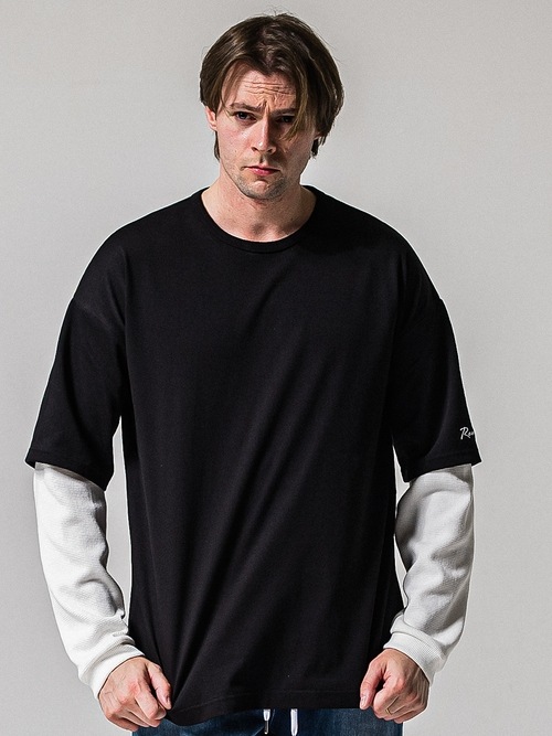 (ͽ���ʡ�2��3������ͽ��/39TH RESOUND CLOTHING���ꥵ����ɥ���������/LOOSE FIT fake layered waffle longsleave/BKWH