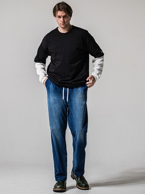 (ͽ���ʡ�2��3������ͽ��/39TH RESOUND CLOTHING���ꥵ����ɥ���������/LOOSE FIT fake layered waffle longsleave/BKWH