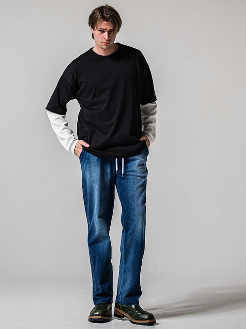 (ͽ���ʡ�2��3������ͽ��/39TH RESOUND CLOTHING���ꥵ����ɥ���������/LOOSE FIT fake layered waffle longsleave/BKWH