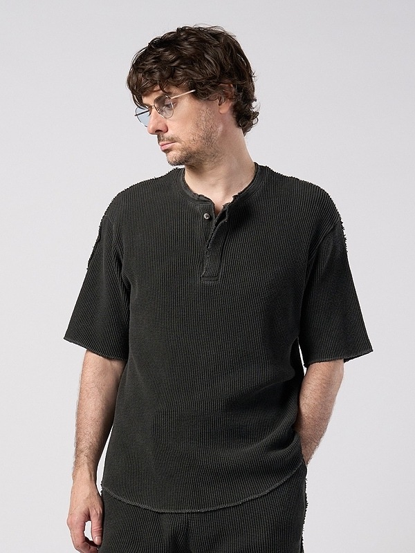 (ͽ���ʡ�3��4������ͽ��/wjk�����֥른��������/hard dry waffle fly-front henley S/S/dust charcoal
