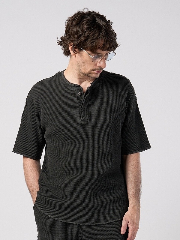 (ͽ���ʡ�3��4������ͽ��/wjk�����֥른��������/hard dry waffle fly-front henley S/S/dust charcoal
