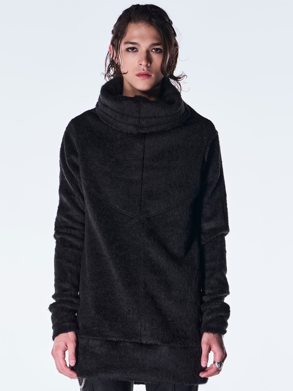 (ͽ���ʡ�11������12������ͽ��/kiryuyrik������奦����奦/Long Shaggy Jersey Loose High Nack Pull Over/Black
