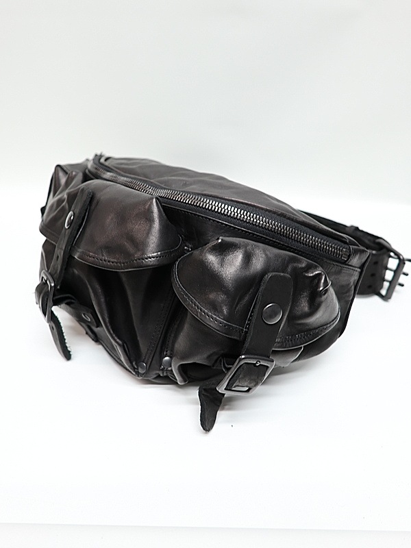 �㴰���Yohji Yamamoto���襦����ޥ��/BACKLASH collaboration V����˥�ۡ����쥶��3�ԥ�٥�ȥܥǥ����Хå�/BLACK