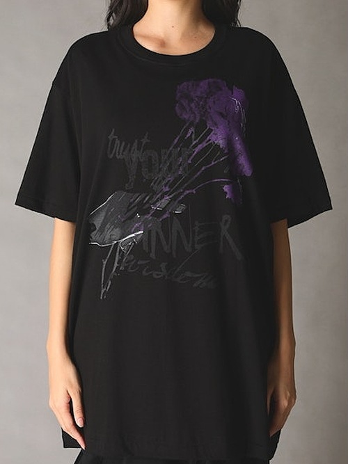 �㴰���Ground Y�����饦��ɥ磻/20/- JERSEY ROSE AND HANDS T-SHIRT/BLACK
