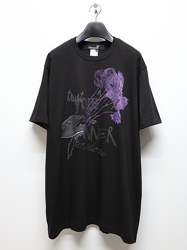 �㴰���Ground Y�����饦��ɥ磻/20/- JERSEY ROSE AND HANDS T-SHIRT/BLACK