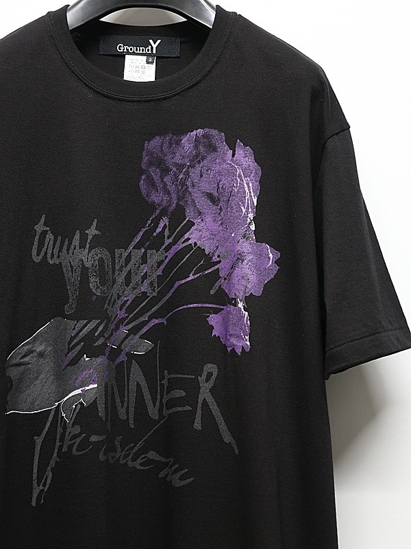 �㴰���Ground Y�����饦��ɥ磻/20/- JERSEY ROSE AND HANDS T-SHIRT/BLACK