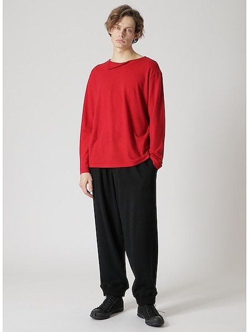 SALE50%OFF/Yohji Yamamoto���襦����ޥ��/SUPER120 WOOL AIR PLAIN STITCH LAYERED R NECK T/��å�.
