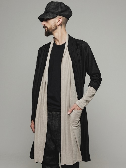�㴰���nude:masahiko maruyama ���̡���:�ޥ��ҥ��ޥ���/40 Linen Jersey LAYERED CARDIGAN - 2 COLORS SET/Black-Ecru