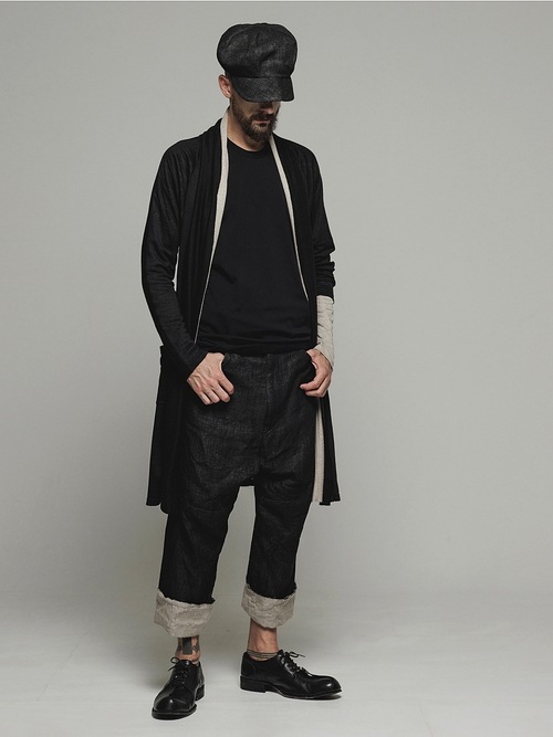 �㴰���nude:masahiko maruyama ���̡���:�ޥ��ҥ��ޥ���/40 Linen Jersey LAYERED CARDIGAN - 2 COLORS SET/Black-Ecru