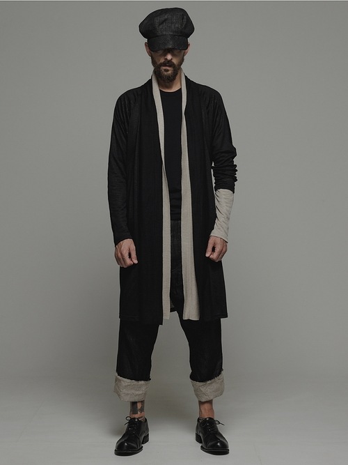 �㴰���nude:masahiko maruyama ���̡���:�ޥ��ҥ��ޥ���/40 Linen Jersey LAYERED CARDIGAN - 2 COLORS SET/Black-Ecru