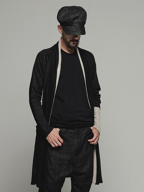 �㴰���nude:masahiko maruyama ���̡���:�ޥ��ҥ��ޥ���/40 Linen Jersey LAYERED CARDIGAN - 2 COLORS SET/Black-Ecru