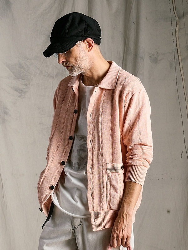 (ͽ���ʡ�3��4������ͽ��/wjk�����֥른��������/GIMA stripe knit shirt/dust pink