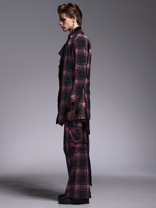 (ͽ���ʡ�7��8������ͽ��/kiryuyrik������奦����奦/Pink Check Twill Trimming Stando Collar Jacket/Black&Pink