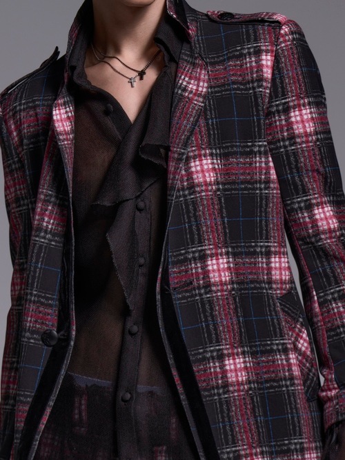 (ͽ���ʡ�7��8������ͽ��/kiryuyrik������奦����奦/Pink Check Twill Trimming Stando Collar Jacket/Black&Pink