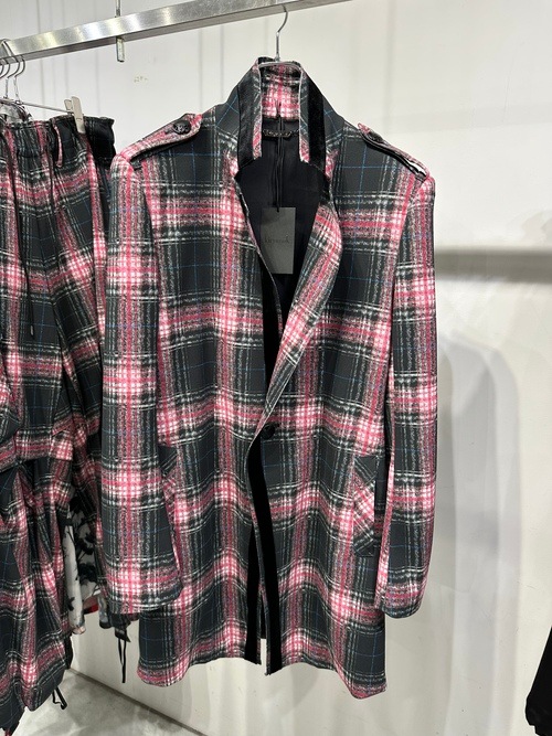 (ͽ���ʡ�7��8������ͽ��/kiryuyrik������奦����奦/Pink Check Twill Trimming Stando Collar Jacket/Black&Pink