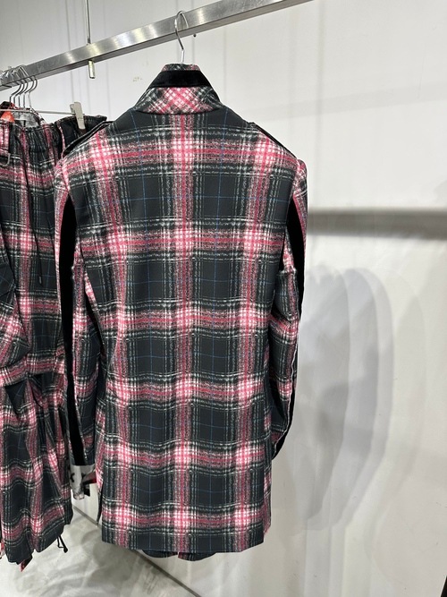 (ͽ���ʡ�7��8������ͽ��/kiryuyrik������奦����奦/Pink Check Twill Trimming Stando Collar Jacket/Black&Pink