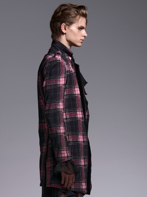 (ͽ���ʡ�7��8������ͽ��/kiryuyrik������奦����奦/Pink Check Twill Trimming Stando Collar Jacket/Black&Pink