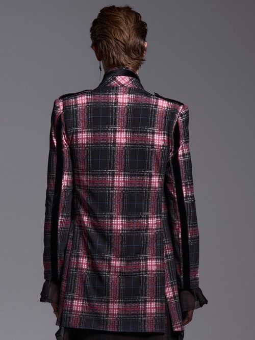 (ͽ���ʡ�7��8������ͽ��/kiryuyrik������奦����奦/Pink Check Twill Trimming Stando Collar Jacket/Black&Pink