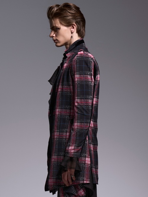 (ͽ���ʡ�7��8������ͽ��/kiryuyrik������奦����奦/Pink Check Twill Trimming Stando Collar Jacket/Black&Pink