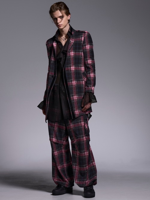 (ͽ���ʡ�7��8������ͽ��/kiryuyrik������奦����奦/Pink Check Twill Trimming Stando Collar Jacket/Black&Pink