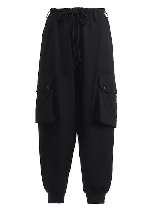 Ground Y�����饦��ɥ磻/W/GABARDINE STANDARD RIBBED HEM CARGO PANTS/BLACK
