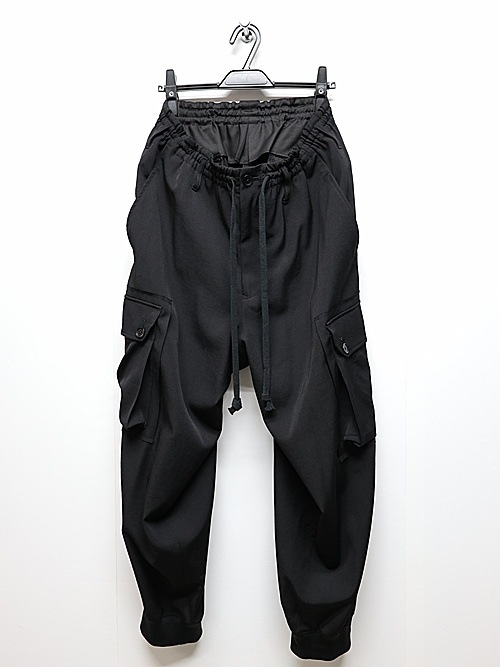 Ground Y�����饦��ɥ磻/W/GABARDINE STANDARD RIBBED HEM CARGO PANTS/BLACK
