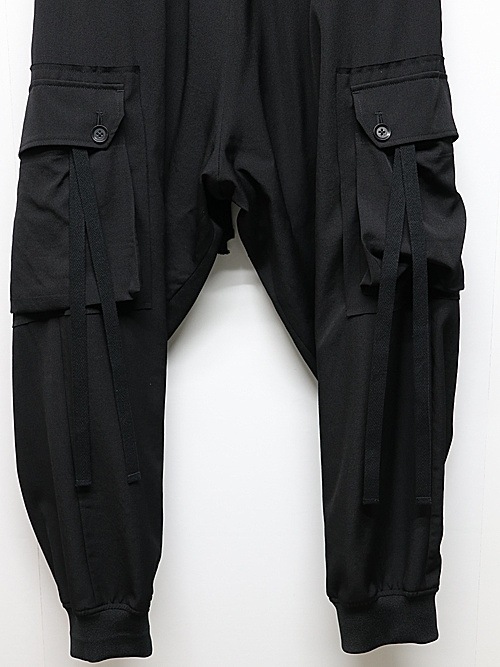 Ground Y�����饦��ɥ磻/W/GABARDINE STANDARD RIBBED HEM CARGO PANTS/BLACK