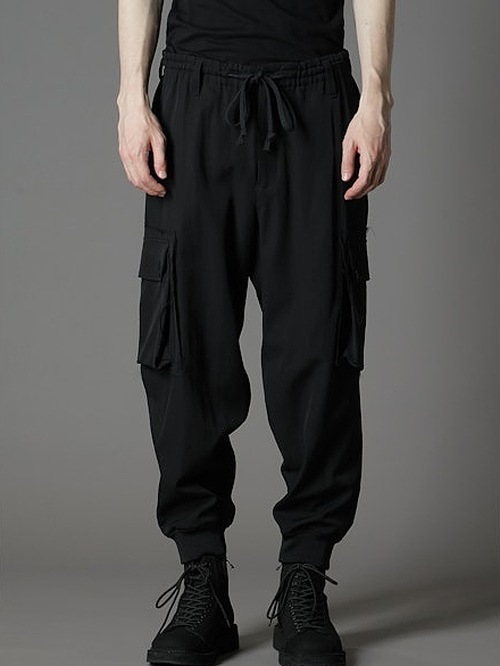 Ground Y�����饦��ɥ磻/W/GABARDINE STANDARD RIBBED HEM CARGO PANTS/BLACK