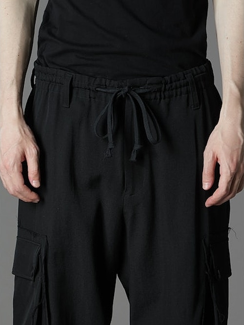 Ground Y�����饦��ɥ磻/W/GABARDINE STANDARD RIBBED HEM CARGO PANTS/BLACK