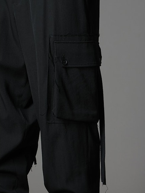 Ground Y�����饦��ɥ磻/W/GABARDINE STANDARD RIBBED HEM CARGO PANTS/BLACK