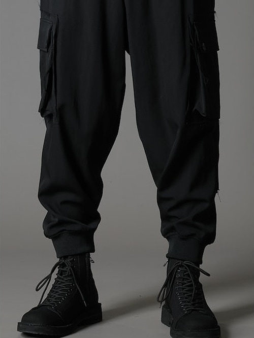 Ground Y�����饦��ɥ磻/W/GABARDINE STANDARD RIBBED HEM CARGO PANTS/BLACK