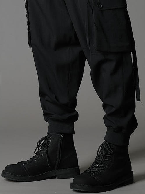 Ground Y�����饦��ɥ磻/W/GABARDINE STANDARD RIBBED HEM CARGO PANTS/BLACK