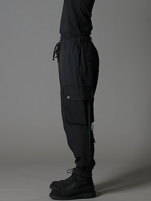 Ground Y�����饦��ɥ磻/W/GABARDINE STANDARD RIBBED HEM CARGO PANTS/BLACK
